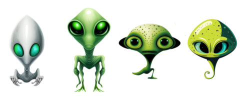 4 Alien Cartoon Clipart collection, Transparent Background, PNG File - AI Generative Artwork