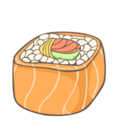 Salmon sushi rolls japanese food. piece fish tuna salmon with rice. Healthy fat seafood, omega 3 food. Cartoon illustration png