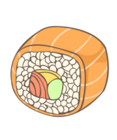 Zalm sushi broodjes Japans voedsel. stuk vis tonijn Zalm met rijst. gezond dik zeevruchten, omega 3 voedsel. tekenfilm illustratie png