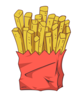 French fries potato fast food in a red carton package. Cartoon illustration png