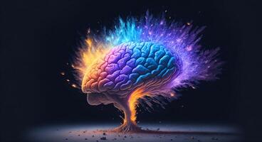 Human brain in concept art, bursting with information and inspiration, photo