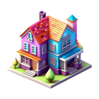 färgrik isometrisk hus, transparent Hem illustration ai generativ png