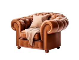 Single seat luxury leather armchair with pillow png