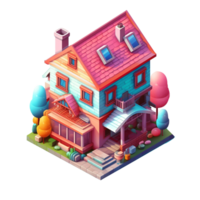 Colorful isometric house, transparent home illustration png