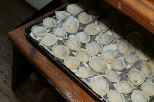 Homemade dumplings molded by hand meat in dough photo