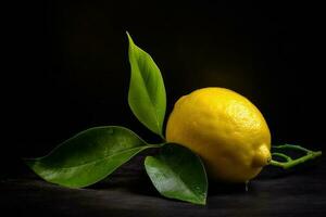 limones en oscuro antecedentes ai generado foto