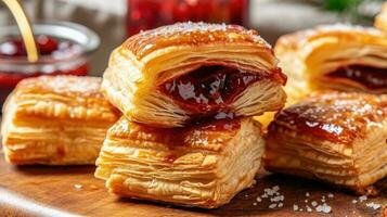 hinchado Pastelería en el cocina ai generado foto