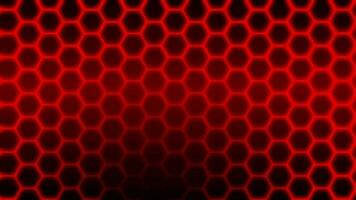 vurig gloeiend zeshoekig patroon achtergrond met pulserend brand kleuren van rood naar oranje naar Bordeaux net zo futuristische achtergrond patroon voor naadloos looping van honingraat patroon wetenschap fictie cellen video