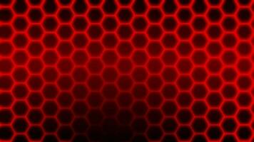 Fiery glowing hexagonal pattern background with pulsating fire colors from red to orange to bordeaux as futuristic background pattern for seamless looping of honeycomb pattern science fiction cells video