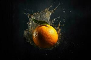 Orange water splash against dark background AI Generated photo
