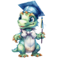linda bebé dinosaurio con graduación gorra. acuarela ilustración, ai generativo png