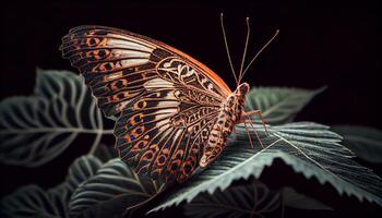 un cerca arriba de un multicolor mariposa ala generado por ai foto