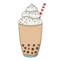 boba milk tea with whipped cream png