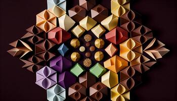 Abstract illustration of shiny golden mosaic pattern generated by AI photo