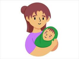 Hand drawn Mother holding baby illustration vector