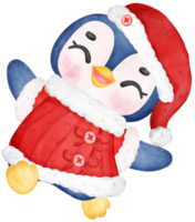 Kerstmis pinguïn de kerstman, blij dier tekenfilm waterverf hand- tekening png