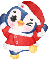 Natale pinguino babbo natale, gioioso animale cartone animato acquerello mano disegno png