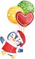 mignonne joyeux Noël manchot avec des ballons dessin animé animal aquarelle png