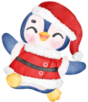 Navidad pingüino Papa Noel, alegre animal dibujos animados acuarela mano dibujo png