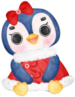 Natal pinguim papai noel, alegre animal desenho animado aguarela mão desenhando png