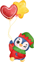 fofa alegre Natal pinguim com balões desenho animado animal aguarela png