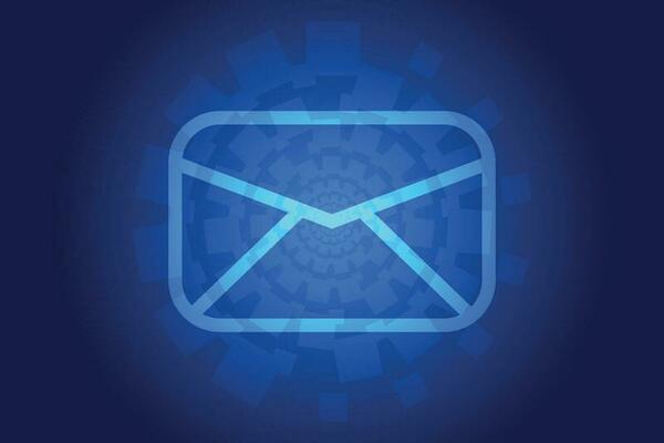 blue mail icon on metal background