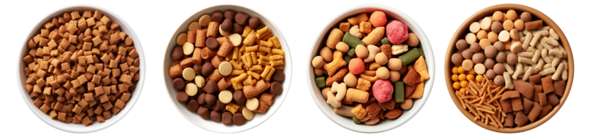 Pet Foods on bowl, top view with transparent background, Technology png