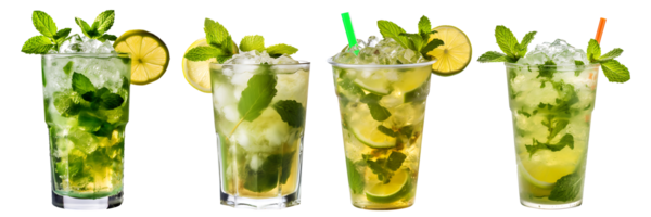 Classic Cuban Mojito on plastic cup, side view with transparent background, Generative AI Technology png