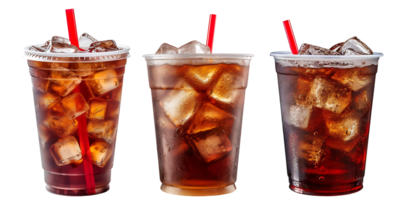 Clear Plastic Cup of Cola, side view with transparent background, Generative AI Technology png