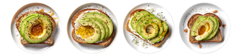 Honey Yogurt Avocado Toast, on white plate, top view with transparent background, Generative AI Technology png