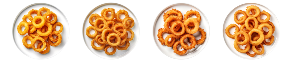 Fried Onion Rings on white plate, top view with transparent background, Technology png