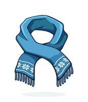 Cartoon illustration. Wool winter scarf with snowflake pattern. Accessory for cold weather. Graphic design with contour. Clip-art print for showcase, greeting card. Isolated on white background vector