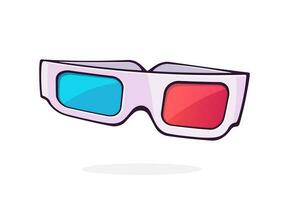 Paper 3d glasses front view. Stereo retro glasses for three-dimensional cinema. Symbol of the film industry. Cartoon vector illustration with outline. Clip art Isolated on white background