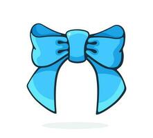 Cartoon illustration. Blue bowknot ribbon. Hair accessory for girls. Graphic design with contour. Clip-art print for packaging, showcase, greeting card. Isolated on white background vector