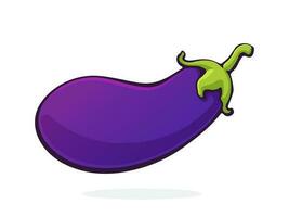 Cartoon illustration of purple eggplant with green stem vector