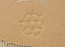 recycle symbol on brown cardboard paper background photo