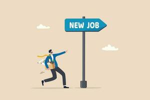 Change to new job, career or opportunity, new challenge to success, improvement or advancement, recruitment or employment concept, businessman employee carrying stuffs changing to new job opportunity. vector