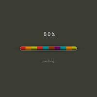 Rainbow loading bar in progress symbol, icon, banner. rainbow 80 pecent loading sign vector illustration on dark background. Used for updating and upgrade concept