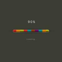 Rainbow loading bar in progress symbol, icon, banner. rainbow 90 pecent loading sign vector illustration on dark background. Used for updating and upgrade concept