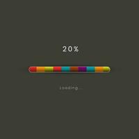 Rainbow loading bar in progress symbol, icon, banner. rainbow 20 pecent loading sign vector illustration on dark background. Used for updating and upgrade concept