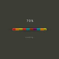 Rainbow loading bar in progress symbol, icon, banner. rainbow 70 pecent loading sign vector illustration on dark background. Used for updating and upgrade concept