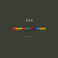 Rainbow loading bar in progress symbol, icon, banner. rainbow 60 pecent loading sign vector illustration on dark background. Used for updating and upgrade concept