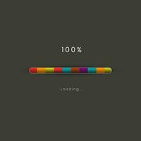 Rainbow loading bar in progress symbol, icon, banner. rainbow 100 pecent loading sign vector illustration on dark background. Used for updating and upgrade concept
