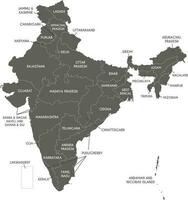 Vector map of India with states and territories and administrative divisions. Editable and clearly labeled layers.