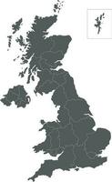 Vector blank map of UK with administrative divisions. Editable and clearly labeled layers.