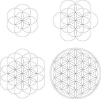 Set of geometrical elements and shapes. Sacred Geometry Flower of Life development. Vector designs