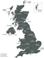 Vector map of UK with administrative divisions. Editable and clearly labeled layers.