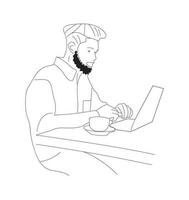 Free Businessman working with computer isolated vector illustration outline hand drawn doodle line art
