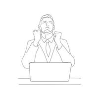 Free Businessman working with computer isolated vector illustration outline hand drawn doodle line art