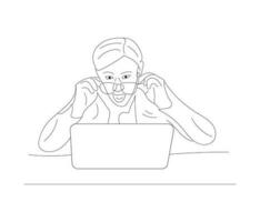 Free Businessman working with computer isolated vector illustration outline hand drawn doodle line art